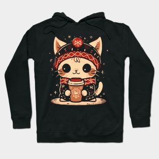 Cute Anime Christmas Coffee Cat Hoodie